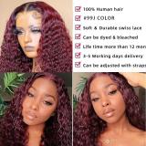 Wine red wig front lace human wig headgear