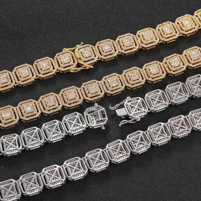 European and American cross-border hip-hop necklaces, men's 13mm mixed with zircon rock sugar chains, trendy brand, personalized men's necklaces, wholesale accessories
