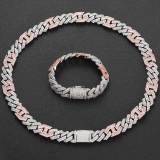 European and American hip-hop men's bracelet 15mm three in one pig nose chain flip buckle double row zircon diamond Cuban chain