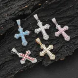 European and American Personalized Colored Zircon Cross Necklace for Men Hip Hop Full Diamond Zircon Pendant Cross Border Necklace Jewelry for Women Versatile