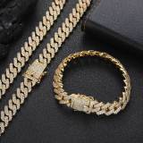 European and American trendy men's bracelet hip-hop 12mm double row zircon diamond Cuban necklace men's hip-hop jewelry wholesale