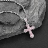 European and American Personalized Colored Zircon Cross Necklace for Men Hip Hop Full Diamond Zircon Pendant Cross Border Necklace Jewelry for Women Versatile
