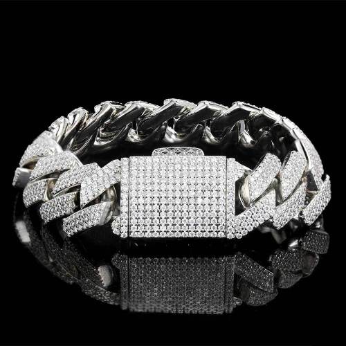 European and American jewelry hip-hop bracelet 18mm diamond three row zircon Cuban chain coarse copper inlaid zircon men's bracelet wholesale