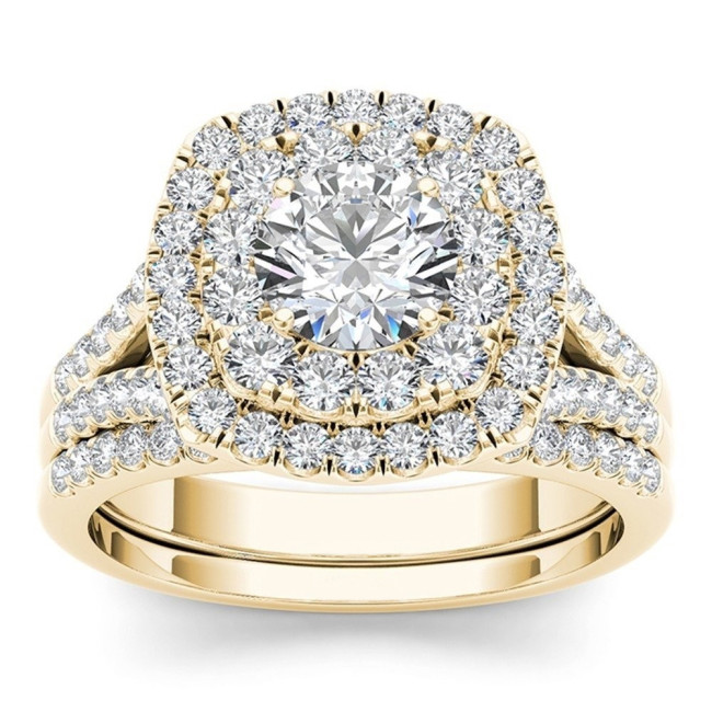 Jiuqin Jewelry Factory's Cross border Hot Selling European and American Fashion Wedding Engagement Women's Ring Pair Ring Set Wholesale Manufacturer