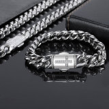 Hot selling stainless steel Cuban chain in Europe and America, Miami micro inlaid zircon spring buckle, personalized head trend bracelet