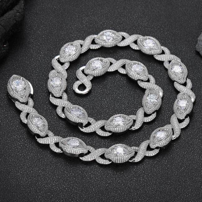 Cross border jewelry from Europe and America 15mm Zircon Infinite Eyes 8 Cuban Necklace Hot selling Accessories Hip Hop Men's Necklace