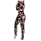 Amazon's best-selling jumpsuit with printed button style functional button flap on European and American independent websites for adult pajamas