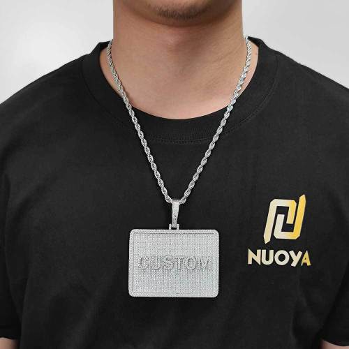 Cross border hip-hop rectangular personalized letter pendant from Europe and America, hot selling accessories, zircon men's necklace accessories