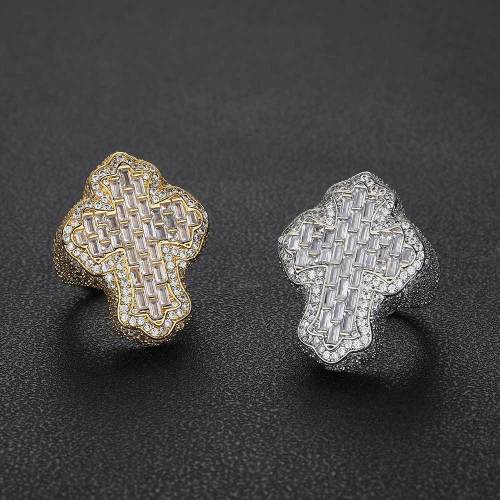 European and American cross-border hip-hop copper inlaid T-shaped zircon cross ring fashion brand personalized men's ring jewelry wholesale
