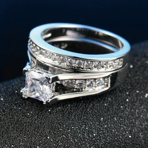 Jiuqin Jewelry Wholesale Cross border Temu Shein Hot Selling Princess Square Ring Wedding Engagement Proposal Girl Wedding Ring