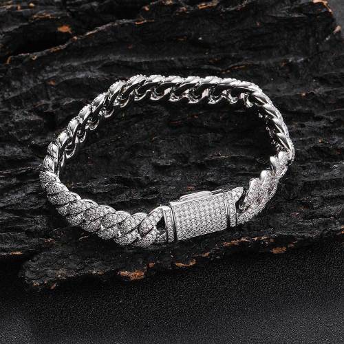 European and American cross-border hip-hop 10mm double row zircon bracelet trendy brand personalized bubble Cuban chain men's bracelet wholesale