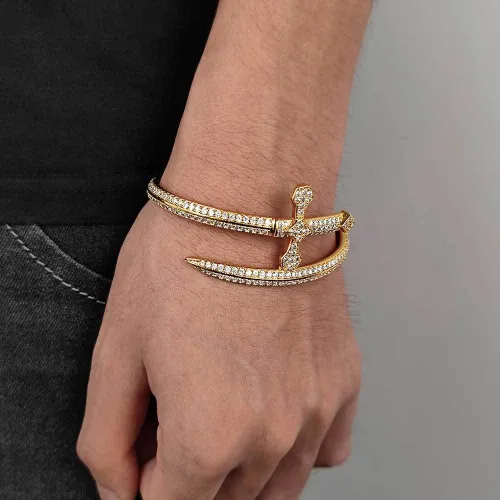 European and American Hip Hop New Product Justice Sword Bracelet Full of Zircon Men's Bracelet Trendy Brand Personalized Hiphop Jewelry Wholesale