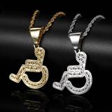 Cross border hip-hop with disabilities in Europe and America, wheelchair pendant, trendy jewelry, copper inlaid zircon, personalized men's necklace