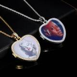 European and American cross-border hip-hop hollowed out flip photos, love photos, pendant necklaces, micro inlaid zircon personalized photos, wholesale necklaces