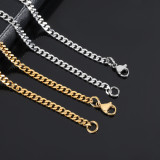 Cross border supply of stainless steel 3mm four sided polished Cuban chain electroplated 18K gold titanium steel necklace with personalized men's matching chain