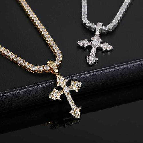 Cross border European and American retro cross zircon pendant trendy brand personalized hip-hop jewelry men's pendant necklace wholesale
