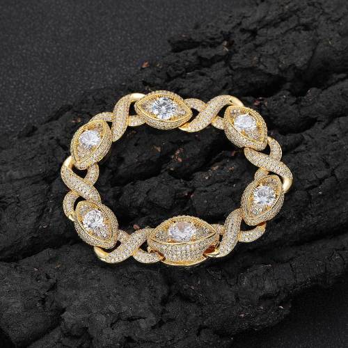 Cross border Hip Hop Zircon Bracelet from Europe and America 15mm Unlimited Eyes 8-word Cuban Chain Popular Accessories for Men's Bracelets