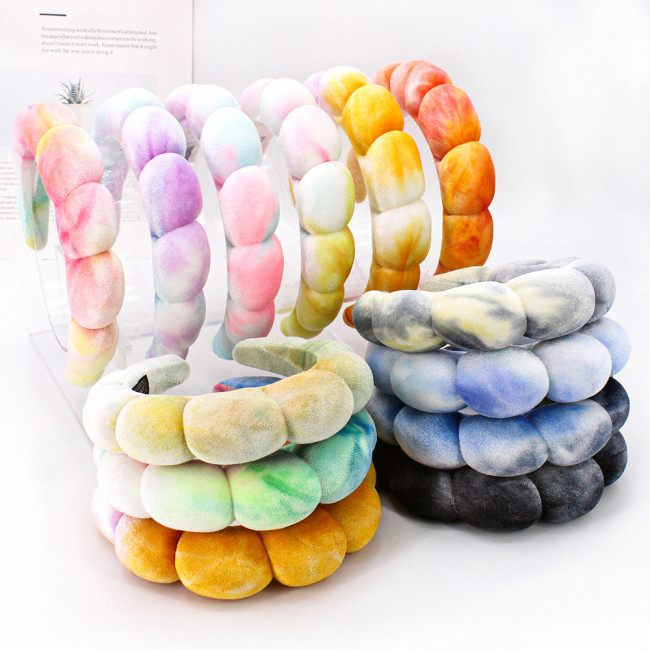 Golden velvet tie dyed sponge Fried Dough Twists headband cross-border European and American hair accessories female high skull top Korean velvet cloud bubble headband