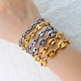 Hot selling hip-hop 8mm stainless steel pig nose chain in Europe and America, trendy hip-hop vacuum electroplated coffee bean button bracelet