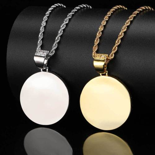 European and American hip-hop small circular photo pendant trendy brand DIY creative photo frame zircon pendant wholesale for men's necklaces