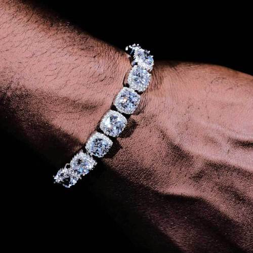 Cross border hot selling European and American hip-hop rock sugar chains, copper inlaid zircon bracelets, trendy brands, personalized fashion men's jewelry wholesale