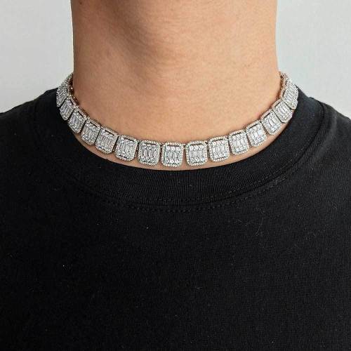European and American trendy hip-hop necklace 13mm mixed with zircon square rock sugar chain, nine palace grid chain, hip-hop men's necklace