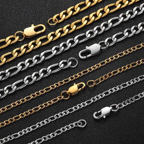 Amazon Cross border Japanese buckle stainless steel Feijialuo chain strip titanium steel plated 18K gold hip-hop men's necklaces wholesale