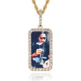 Cross border European and American hip-hop memory, personalized small square photo necklace, micro inlaid zircon frame, hiphop pendant
