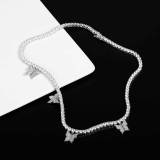 Hot selling hip-hop in Europe and America, personalized and creative micro inlaid zircon butterfly tennis chain necklace, ins high-quality fashionable collarbone