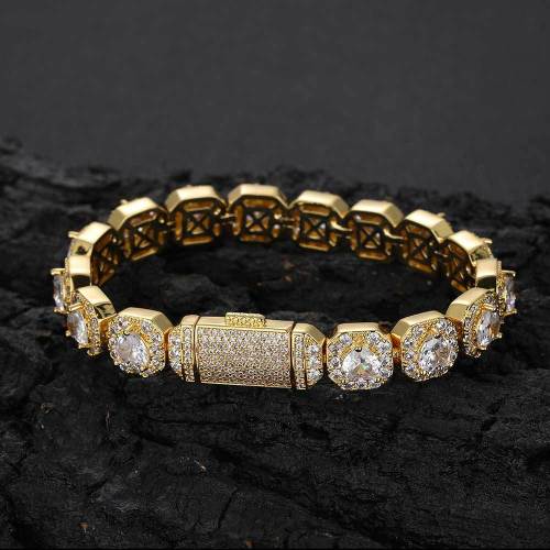 European and American cross-border jewelry 10mm love zircon rock sugar bracelet trendy brand personality full diamond hip-hop men's bracelet accessories