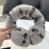Double sided Rex Rabbit Hair Ear Cover with True Fur Grass Ear Cover for Men and Women Korean Edition Solid Color Scalable Ear Bag Winter Warm Ear Cover