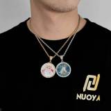 European and American hip-hop small circular photo pendant trendy brand DIY creative photo frame zircon pendant wholesale for men's necklaces