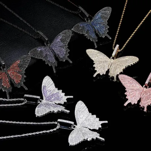 Cross border hip-hop zircon butterfly pendant from Europe and America, trendy brand, personalized women's necklace jewelry, sweater chain accessories, pendant