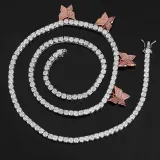 Hot selling hip-hop in Europe and America, personalized and creative micro inlaid zircon butterfly tennis chain necklace, ins high-quality fashionable collarbone