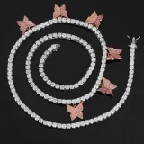 Hot selling hip-hop in Europe and America, personalized and creative micro inlaid zircon butterfly tennis chain necklace, ins high-quality fashionable collarbone