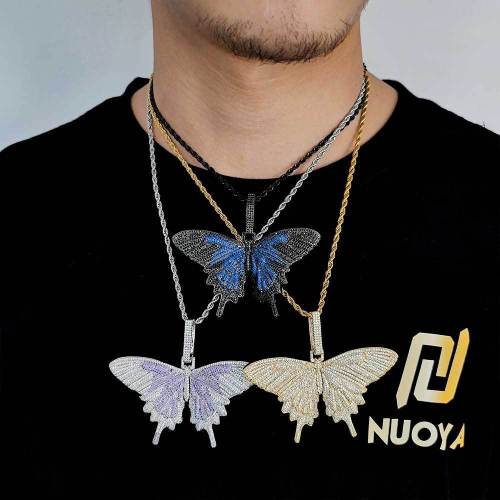 Cross border hip-hop zircon butterfly pendant from Europe and America, trendy brand, personalized women's necklace jewelry, sweater chain accessories, pendant