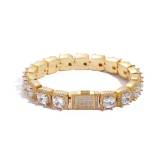 Cross border hot selling European and American hip-hop rock sugar chains, copper inlaid zircon bracelets, trendy brands, personalized fashion men's jewelry wholesale