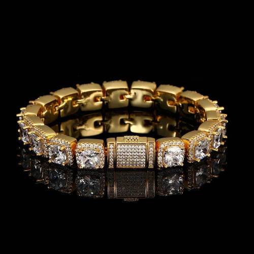 Cross border hot selling European and American hip-hop rock sugar chains, copper inlaid zircon bracelets, trendy brands, personalized fashion men's jewelry wholesale