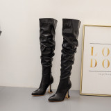 New Long Boots Women's Slender Heels, Pointed White High Heels, Knee Length Boots, Trimming Legs, Slimming Appearance, Wine Cup Heels 35-42