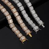 European and American trendy hip-hop necklace 13mm mixed with zircon square rock sugar chain, nine palace grid chain, hip-hop men's necklace