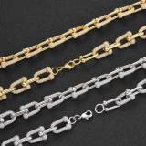 Wholesale of European and American hip-hop jewelry 11mm U-shaped horseshoe chain necklace, trendy brand, personalized copper inlaid zircon men's bracelet
