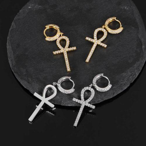 New Hip Hop Earrings from Europe and America, Anke Key Cross Earrings, Men's and Women's Micro Set Zircon Personalized Anka Earrings