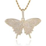 Cross border hip-hop zircon butterfly pendant from Europe and America, trendy brand, personalized women's necklace jewelry, sweater chain accessories, pendant