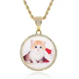 European and American hip-hop small circular photo pendant trendy brand DIY creative photo frame zircon pendant wholesale for men's necklaces