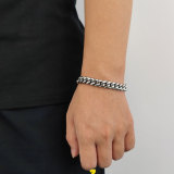 Wholesale of European and American trendy stainless steel Cuban chain hip-hop bracelets with double-sided diamond buckle, round grinding, encrypted titanium steel men's bracelets