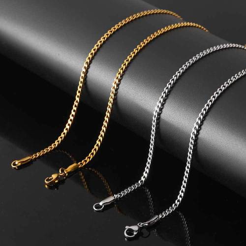 Wholesale 3mm cross-border supply stainless steel necklaces, thin chains, single woven double-sided polished Cuban chains, multiple sizes available