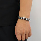 Wholesale of European and American trendy stainless steel Cuban chain hip-hop bracelets with double-sided diamond buckle, round grinding, encrypted titanium steel men's bracelets