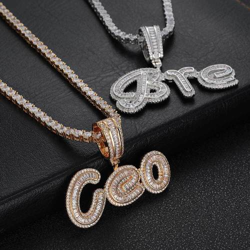 European and American hip-hop upper and lower case ladder signature letter splicing combination pendant creative zircon jewelry men's and women's sweater chain