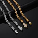 European and American cross-border 6mm diamond inlaid stainless steel necklace Chaopai personalized titanium Fried Dough Twists chain men's necklace wholesale