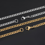 Cross border supply of stainless steel 3mm four sided polished Cuban chain electroplated 18K gold titanium steel necklace with personalized men's matching chain